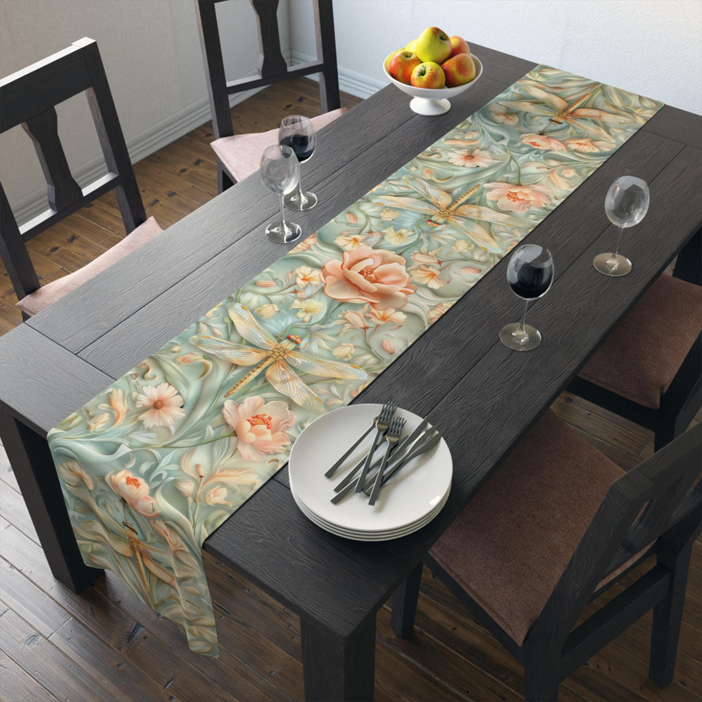 William Morris Dragonfly Table Runner: Floral Nature Design