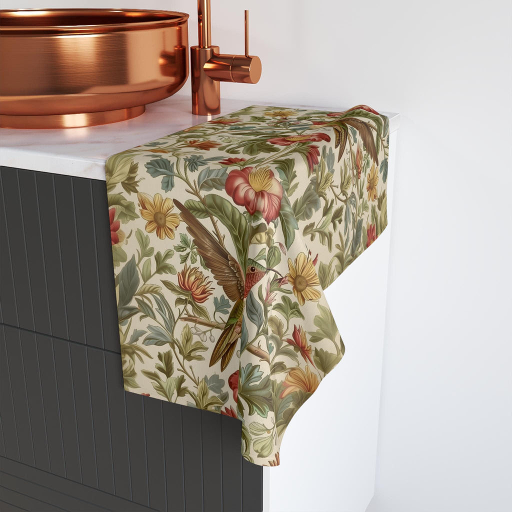 William Morris Hummingbird Hand Towel: Vintage Style Botanical Bird Floral Accent