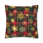 Christmas Plaid Pillow Cover, Gold Snowflakes, Festive Home Decor