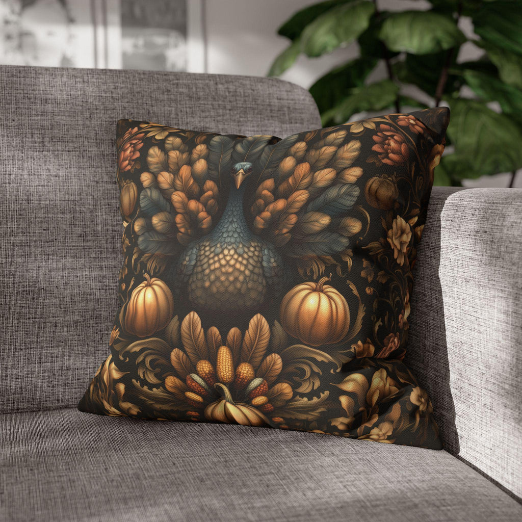 Fall Harvest Turkey Pillow Cover:  William Morris Inspired Botanical Autumn Accent
