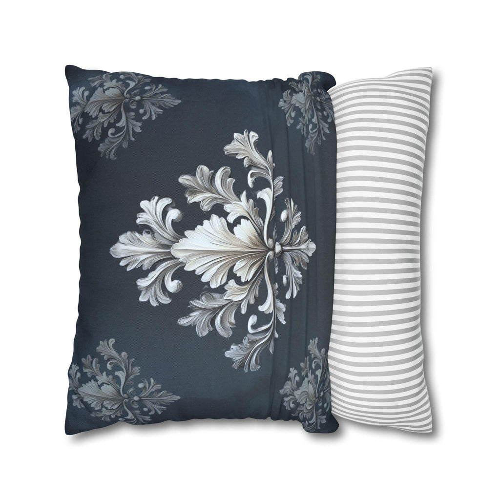 Luxurious Damask Inspired Navy & Silver Pillowcase, Elegant Deep Navy Blue Decor, Classic Home Accent