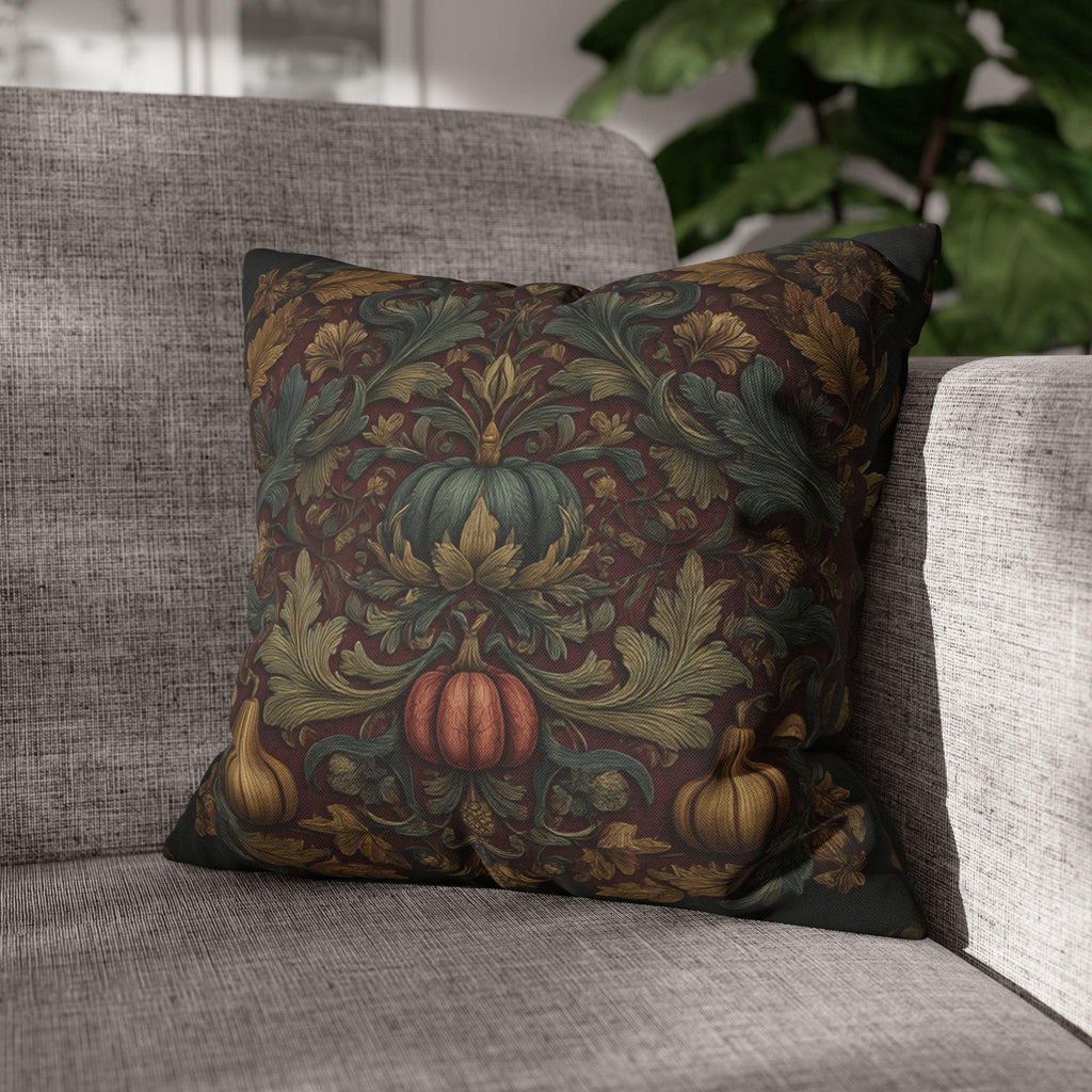 Fall Harvest Pillow Cover: William Morris Style with Pumpkins & Gourds on Merlot Red Wine