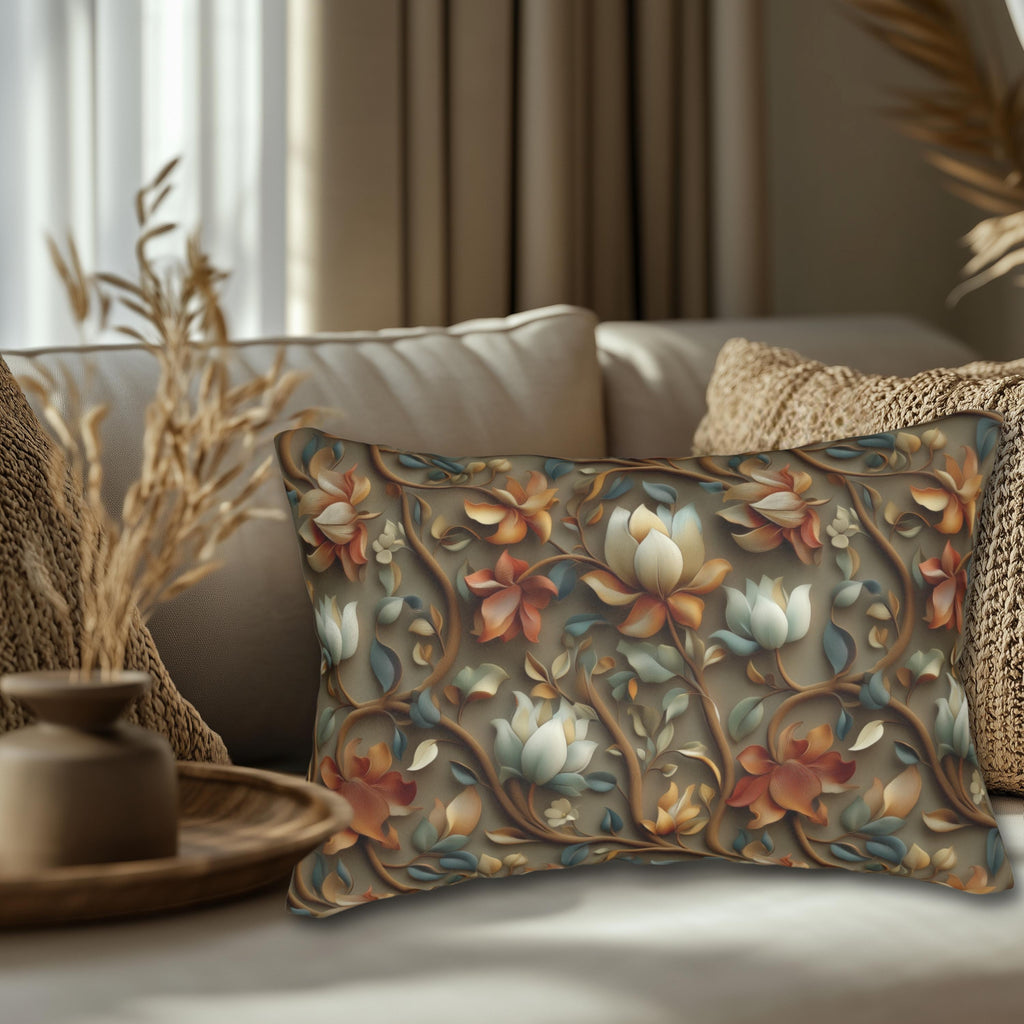 Vintage-Inspired Autumn Floral Lumbar Pillow: William Morris Style Tapestry Home Accent
