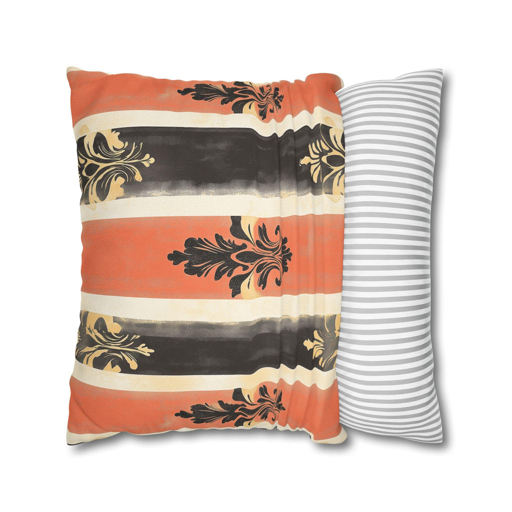 Elegant Farmhouse Patriotic Pillow Cover: Red, White & Navy Stripes with Gold Damask Floral Motifs
