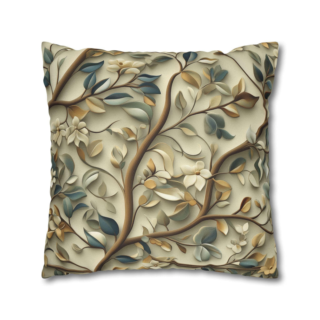 Elegant William Morris Inspired Botanical Pillow Cover - Floral Cushion in Green, Gold, and Beige