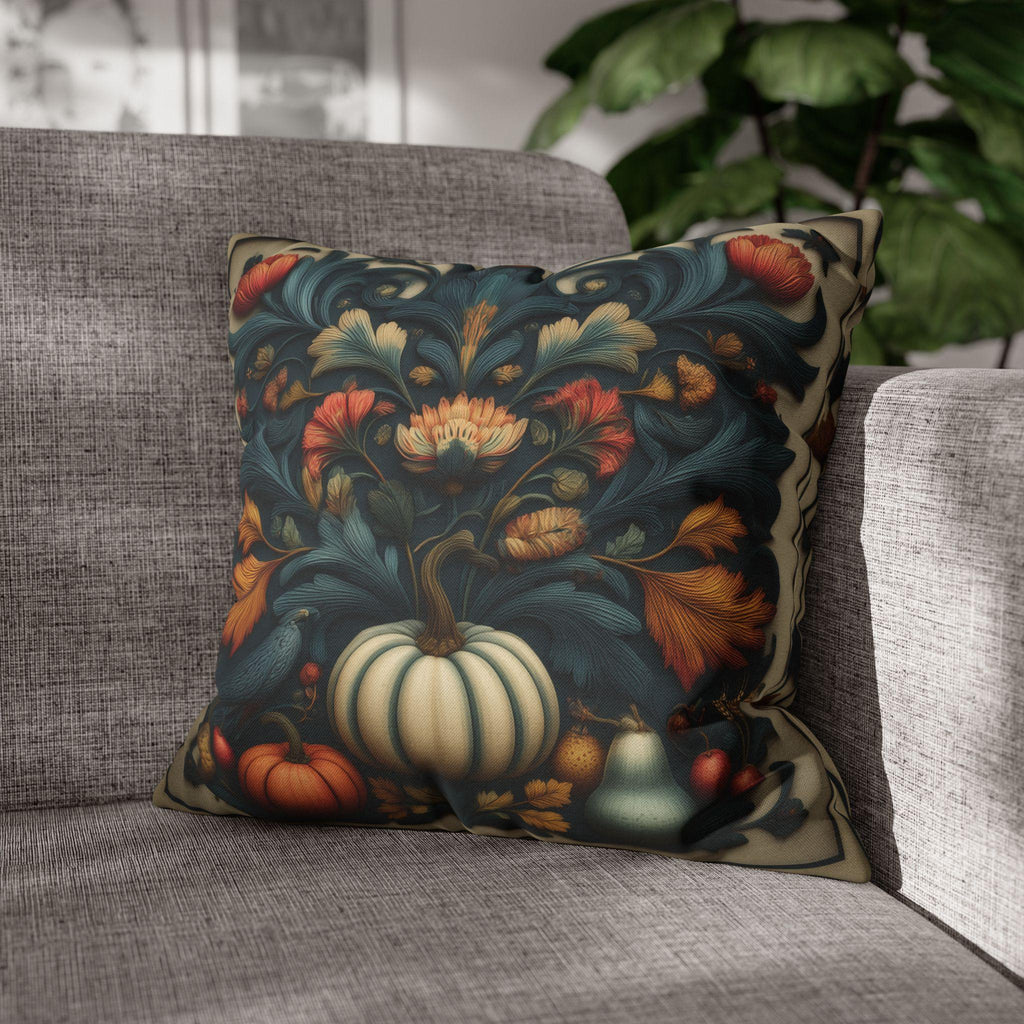 William Morris Autumn Pillow Cover: Cream, Scarlet & Teal Floral Print