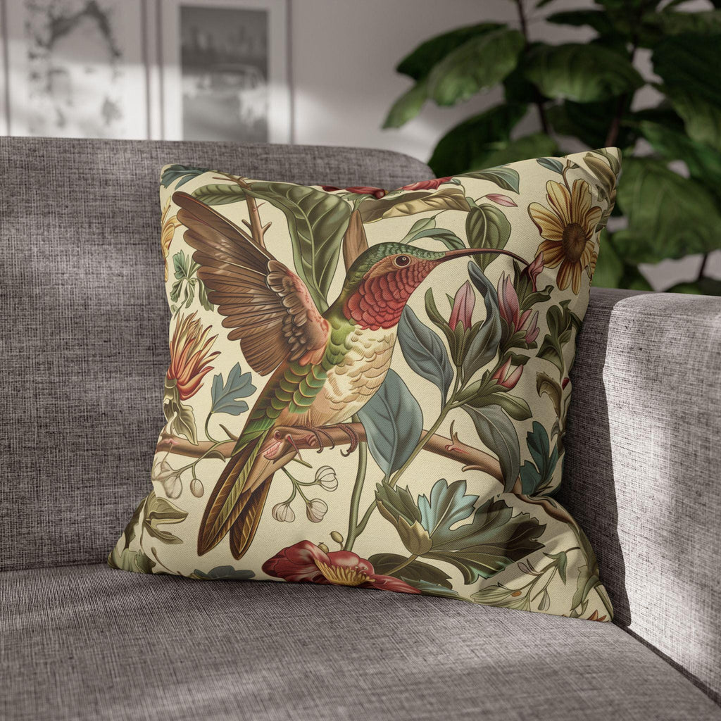 Vintage  Style William Morris Hummingbird Botanical Pillow Cover: Traditional Floral Bird Cushion Home Accent