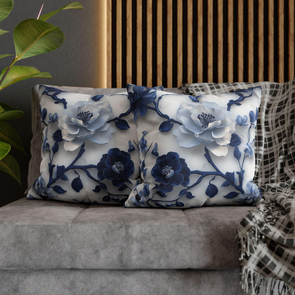 Chinoiserie Pillow Cover | Blue & White Peonies and Camellias | Elegant Home Decor Gift for Home