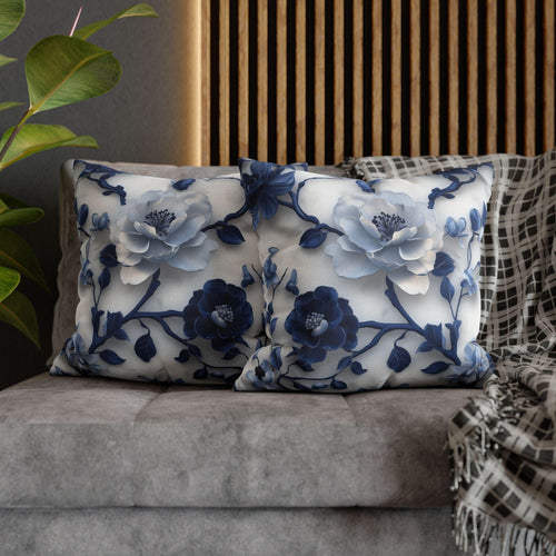 Chinoiserie Pillow Cover | Blue & White Peonies and Camellias | Elegant Home Decor Gift for Home
