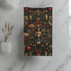 William Morris Christmas Nutcracker Hand Towel: Charcoal Red & Gold Holiday Botanical Kitchen Decor