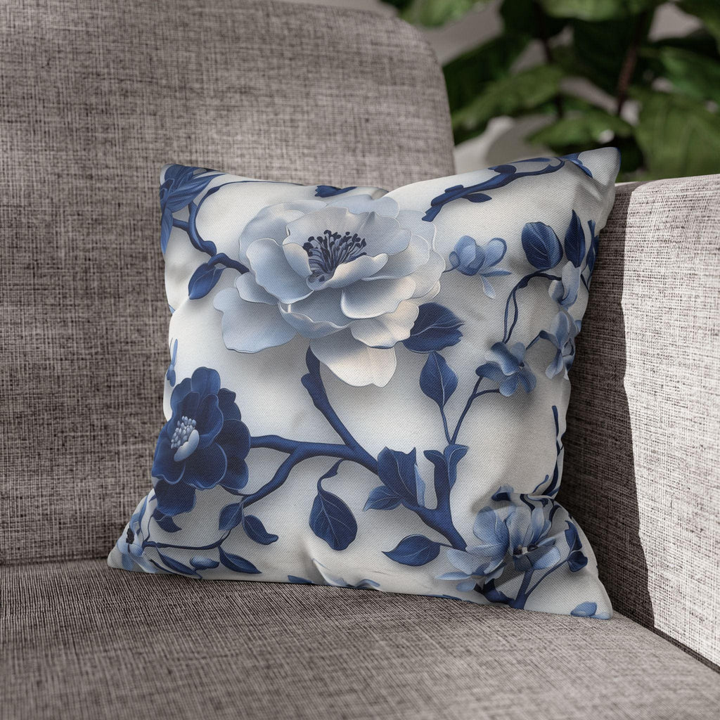 Chinoiserie Pillow Cover | Blue & White Peonies and Camellias | Elegant Home Decor Gift for Home