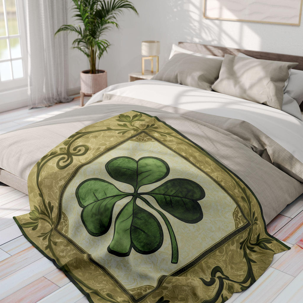 St Patrick's Day Celtic Fleece Blanket: Four Leaf Clover Paisley Throw for Cozy Home Decor