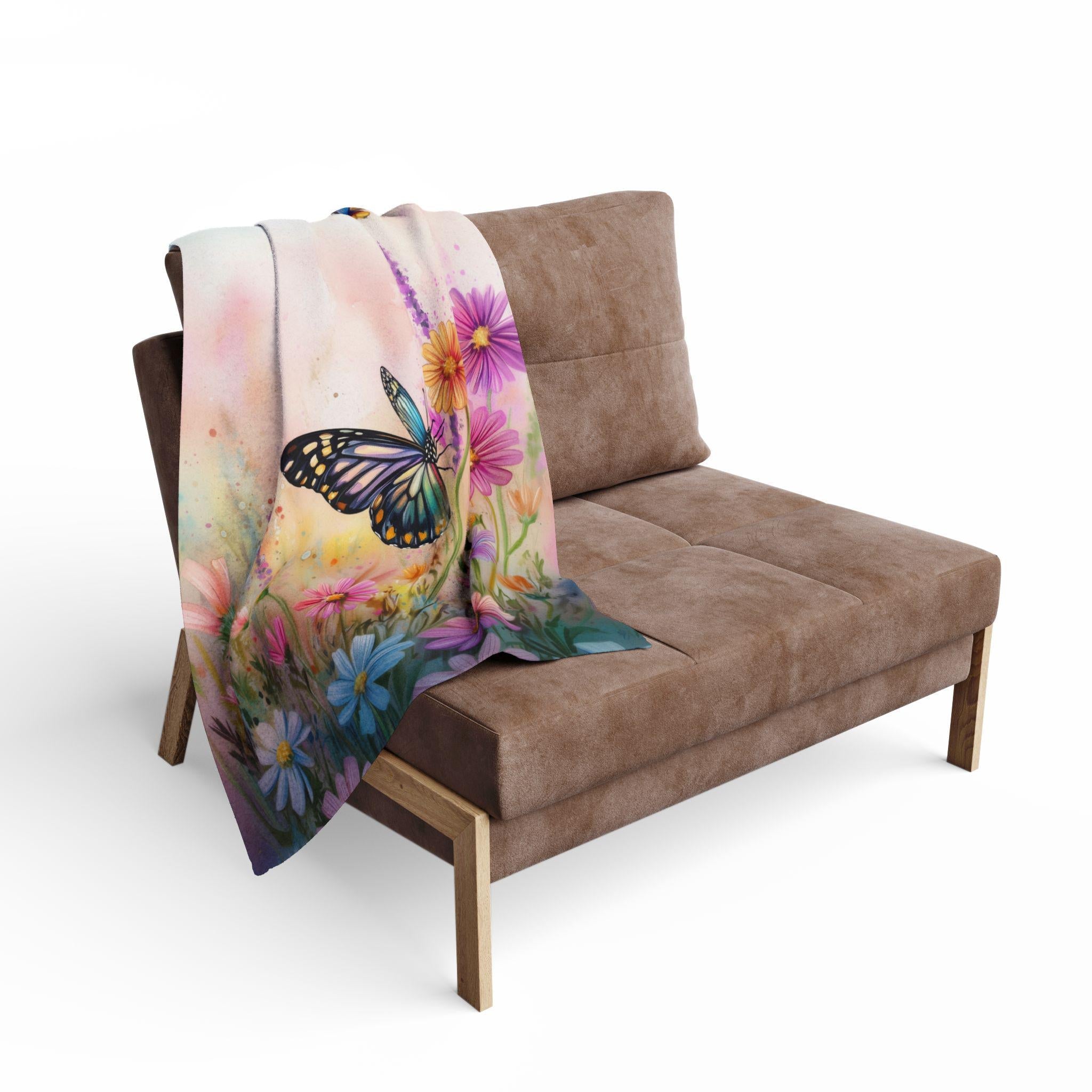 Butterfly Throw Blanket Pastel Wildflowers Spring Nature Art Cozy Couch or Bed Accent