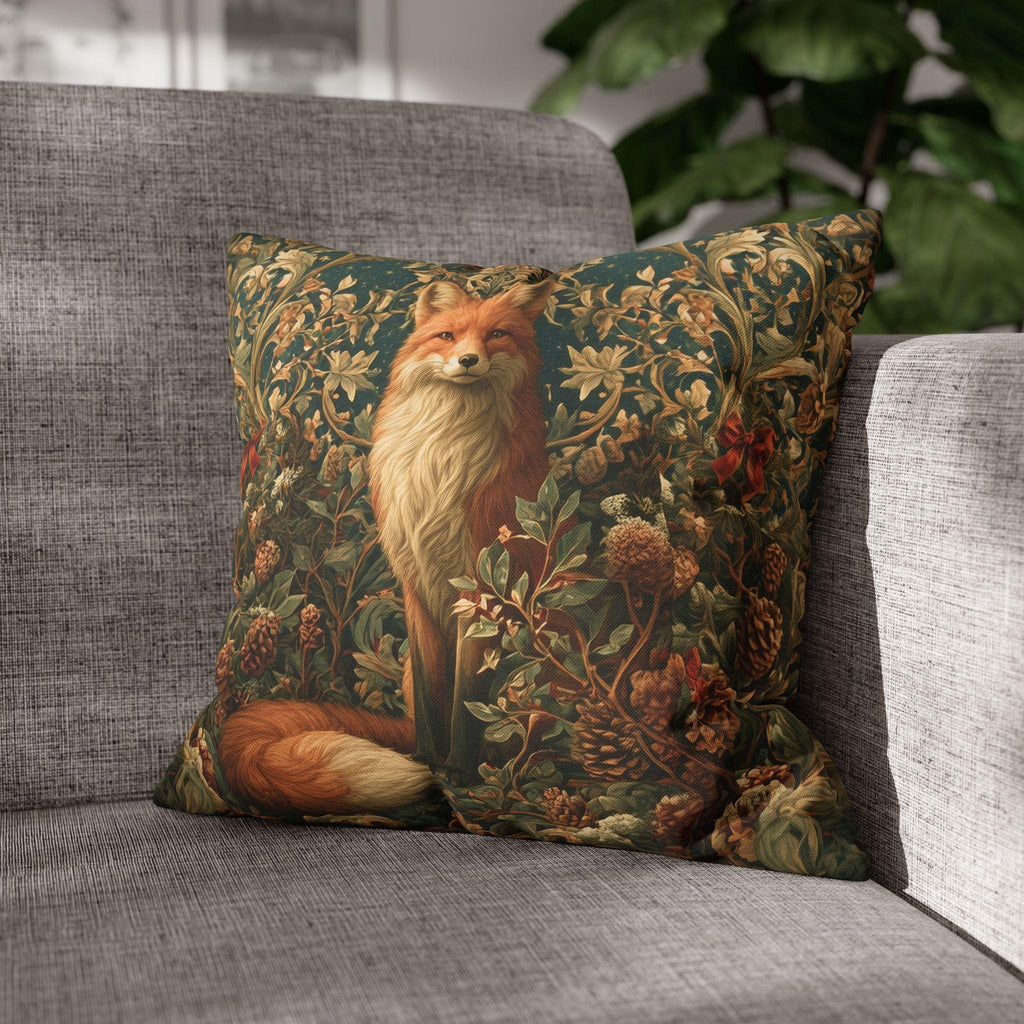 William Morris Inspired Christmas Pillow Cover: Woodland Fox Botanical Holiday Decor