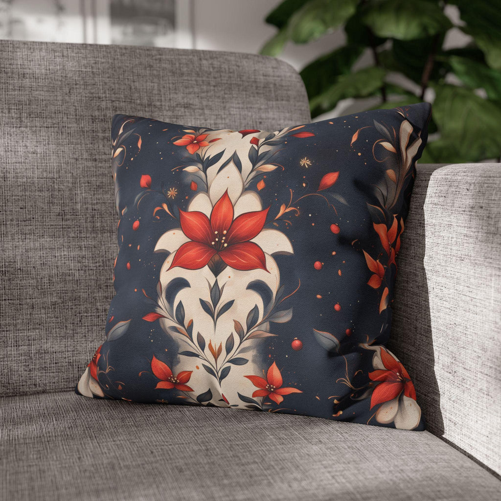 Fleur de Lis Poinsettia Pillow Cover, Holiday Floral on Navy
