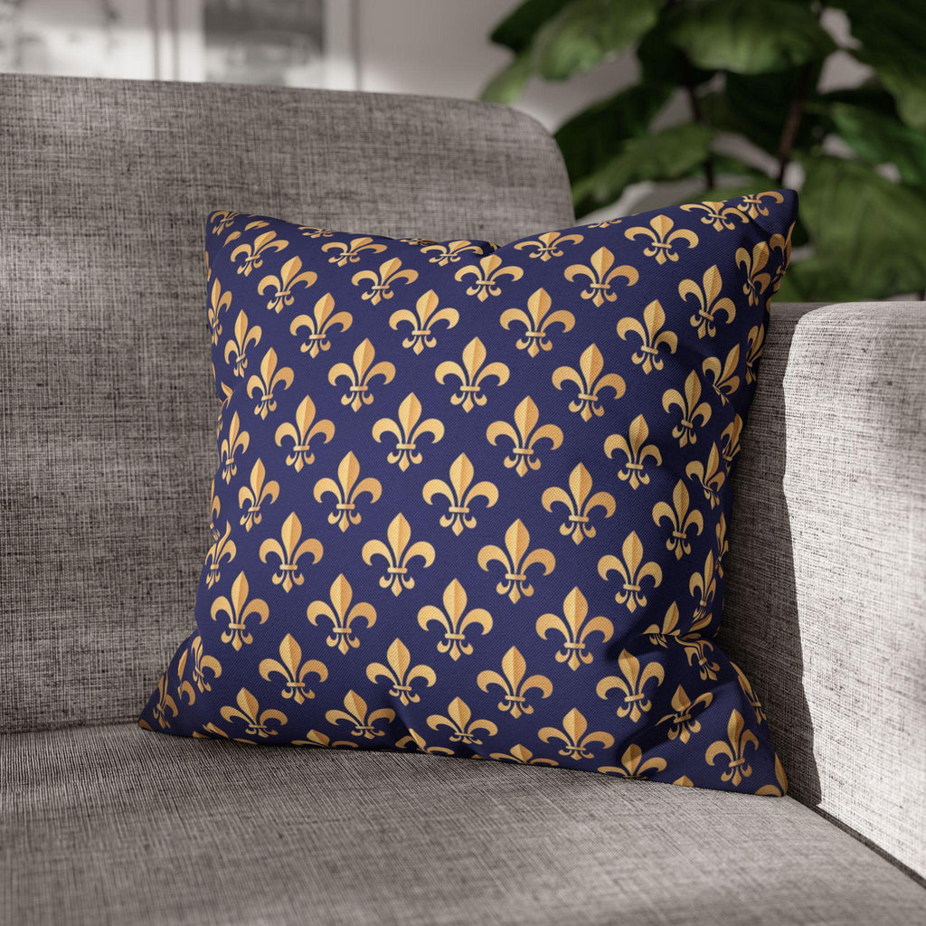 Gold and Royal Blue Fleur de Lys Pillow Cover: Classic French Heraldic Pattern