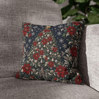 William Morris Christmas Pillow Cover: Navy Blue Poinsettia, Silver Snowflake Vintage Style Holiday