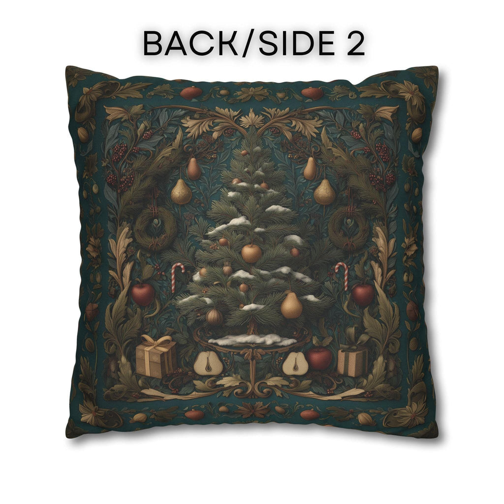 William Morris Inspired Christmas Tree Pillow Cover: Holiday Fruit & Wreath Motif