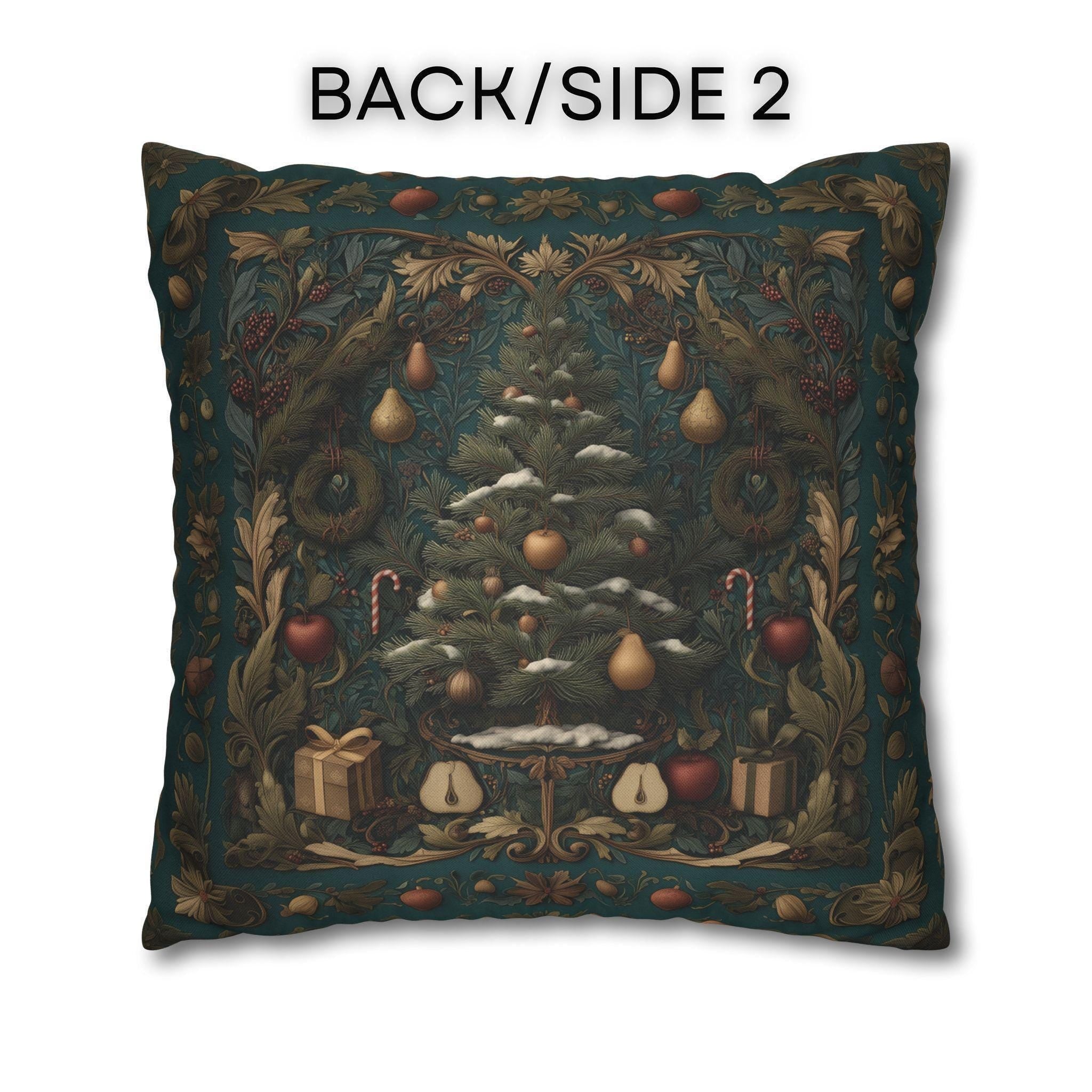 William Morris Inspired Christmas Tree Pillow Cover: Holiday Fruit & Wreath Motif