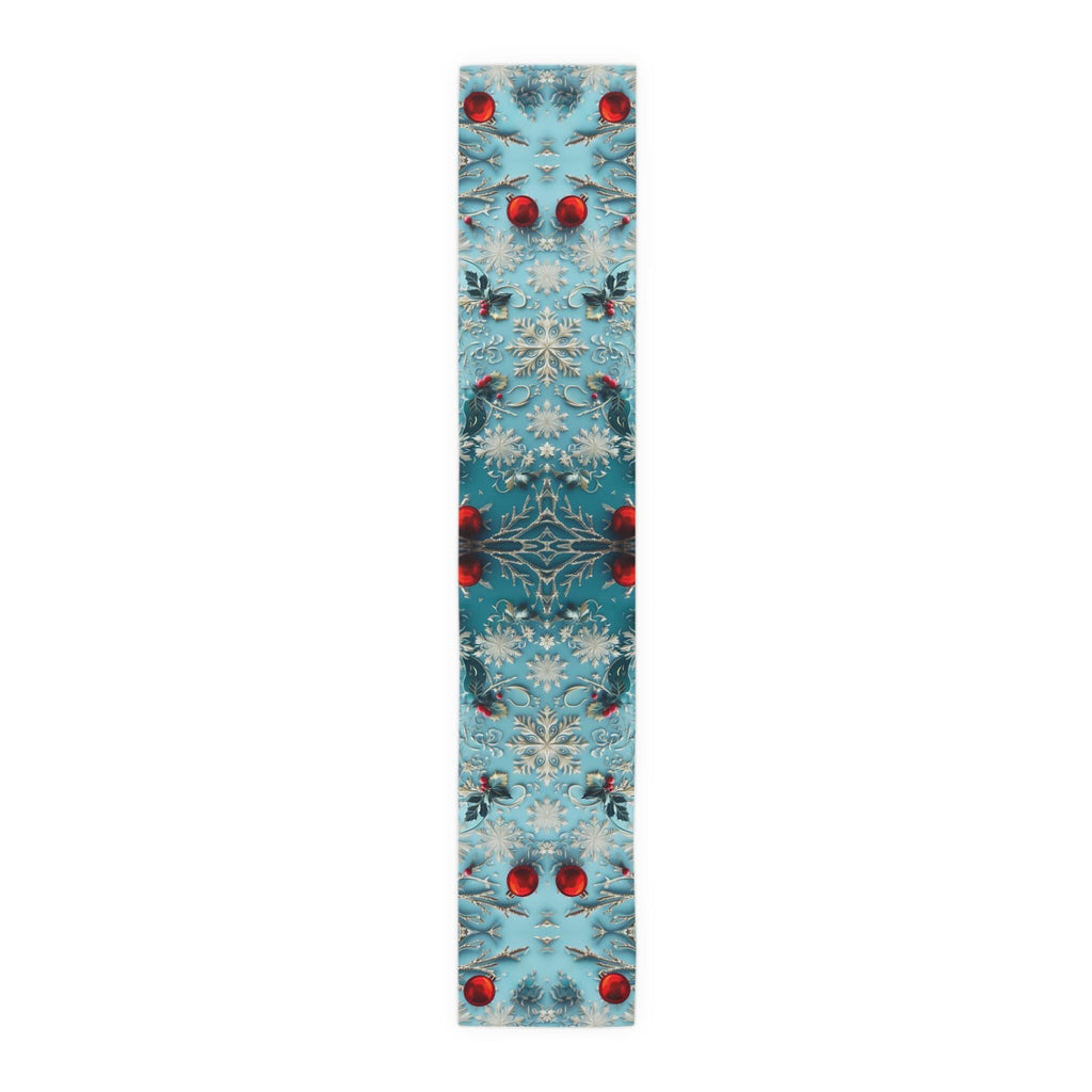 Winter Wonderland Table Runner Blue Aqua & Red Christmas Dining Holiday Centerpiece Festive Design
