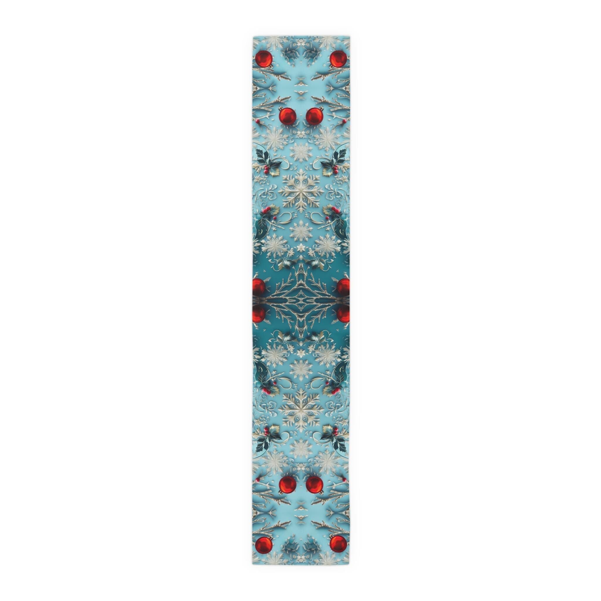 Winter Wonderland Table Runner Blue Aqua & Red Christmas Dining Holiday Centerpiece Festive Design