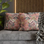 Rococo-Inspired Floral Pillow Cover: Dusty Pink Elegance with Mauve, Cream, Peach & Green Blooms
