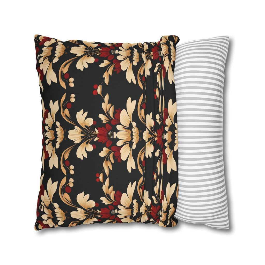 Vintage Style Floral Art Deco Throw Pillow Cover, Cream Red Gold