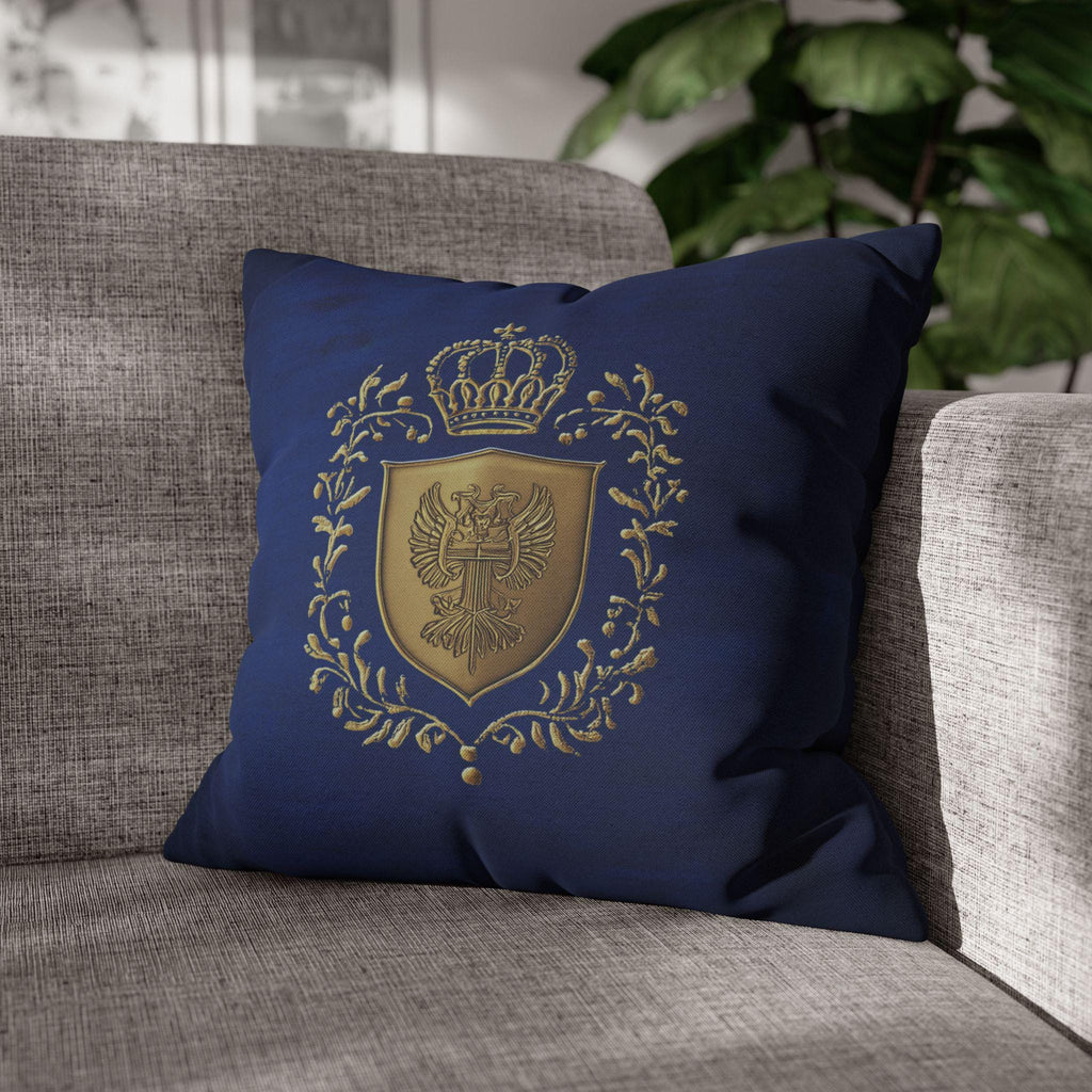 Royal Coat of Arms Pillowcase - Regal Golden Emblem on Royal Blue , Elegant Luxury Decor