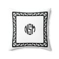 Personalized White Faux Suede Pillow with Greek Key Border and Custom Monogram Initials