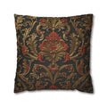 Classic Baroque Pattern Pillow Cover | Dark Background with Red & Gold | Traditional Elegance