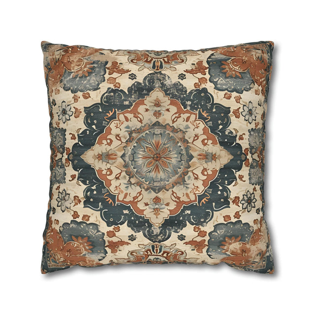Persian-Inspired Medallion Pillow Cover: Indigo, Terracotta & Cream Vintage Mediterranean Decor