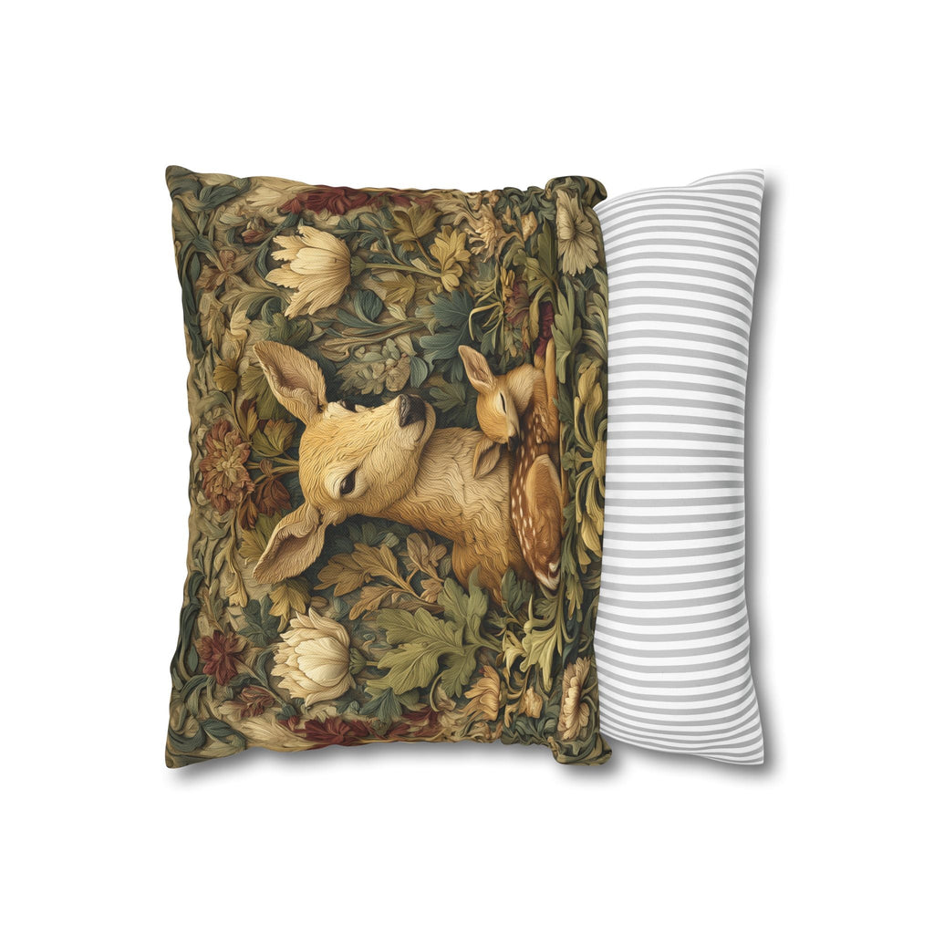 William Morris Inspired Pillow Cover:   Woodland Botanical Doe and Fawn