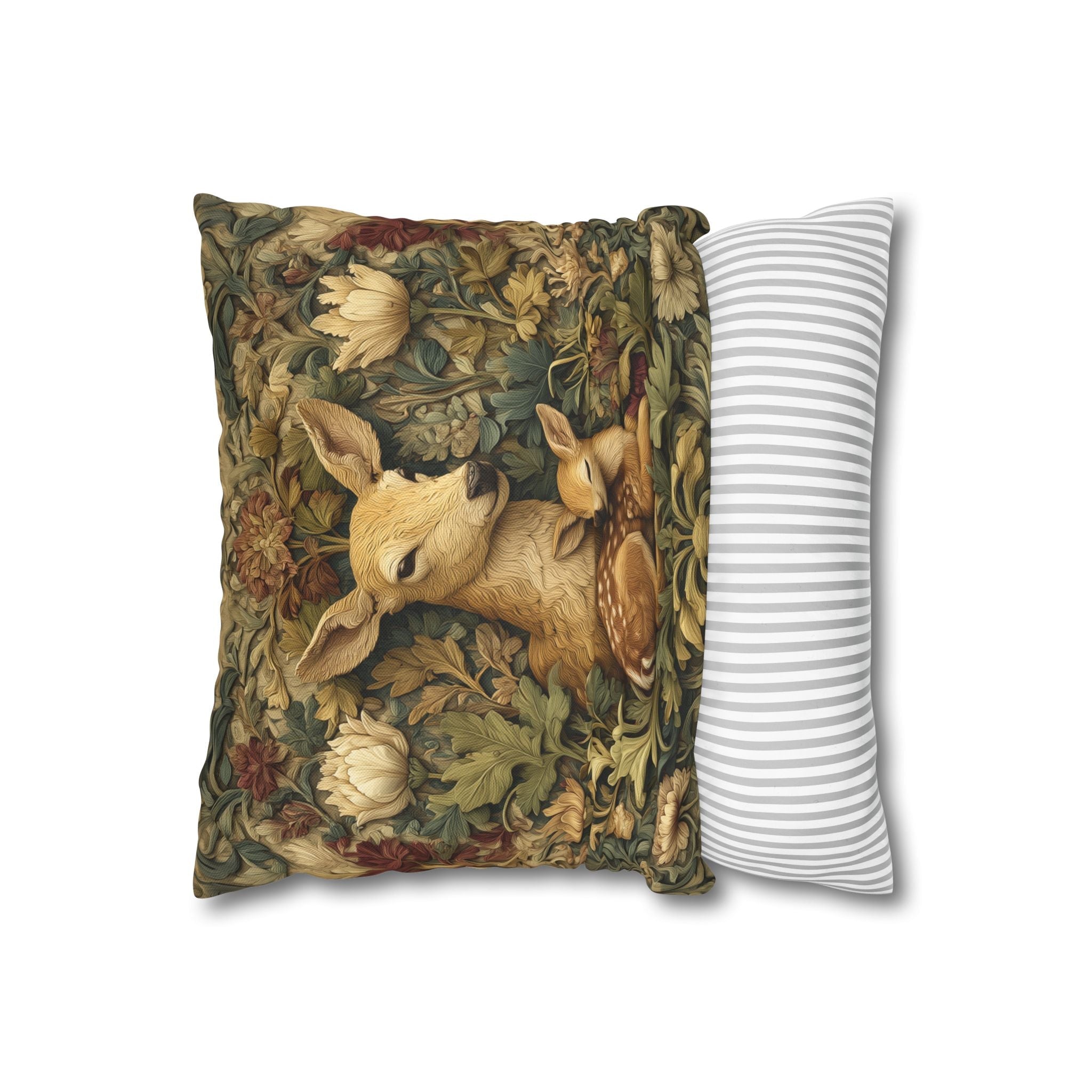 William Morris Inspired Pillow Cover:   Woodland Botanical Doe and Fawn