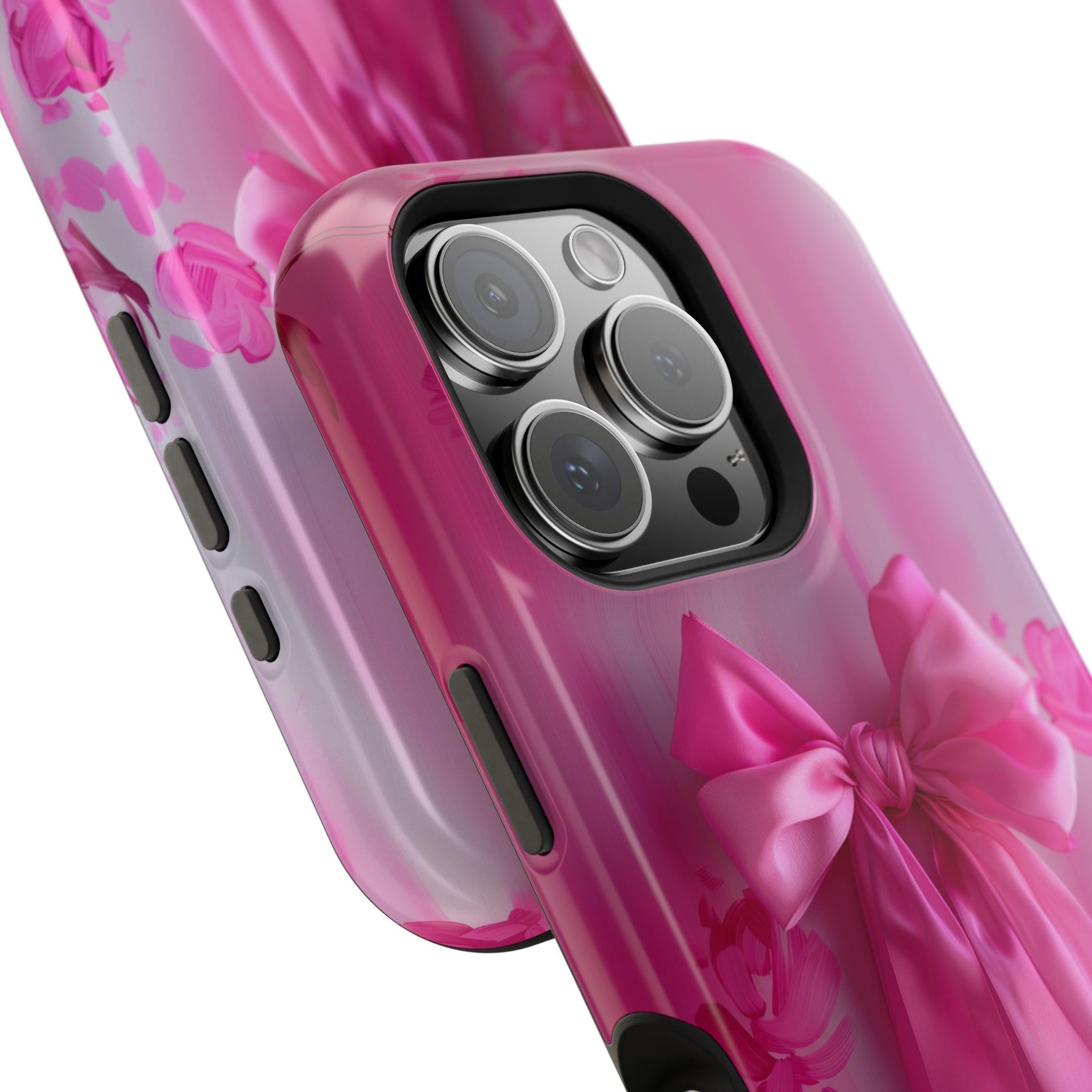 Pink Bow Floral MagSafe Tough Case for iPhone - Coquette Design Girly Gift