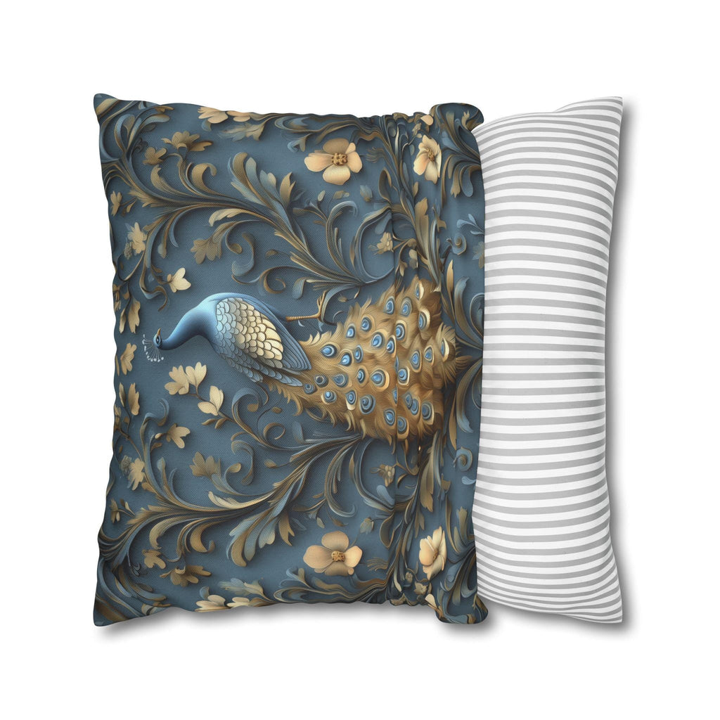 Elegant William Morris Peacock Pillow Cover: Vintage Arts and Crafts Blue Gold Bird Cushion