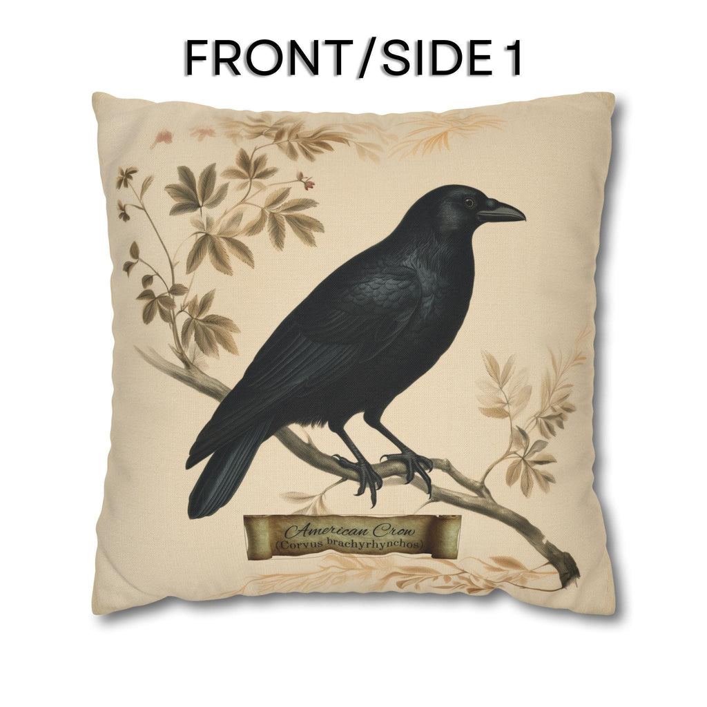 Halloween Crow Pillow Cover: Vintage Style Scientific Bird Illustration