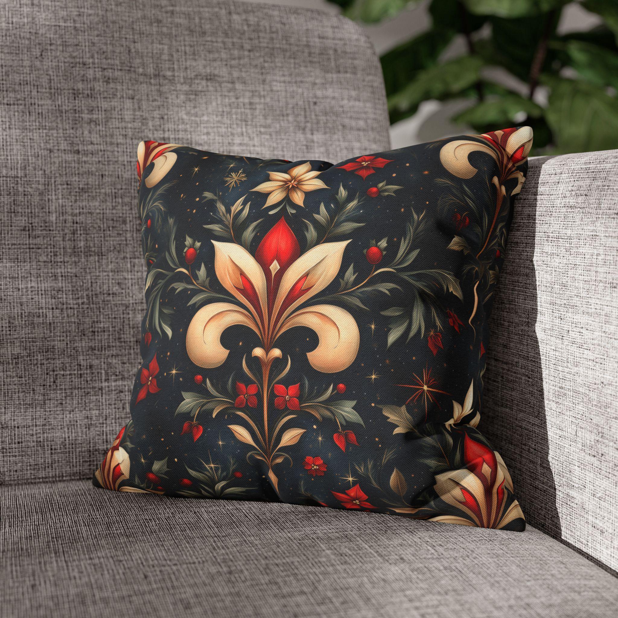 Holiday Fleur-de-lis Pillow Cover: Red Gold Floral Christmas Decor