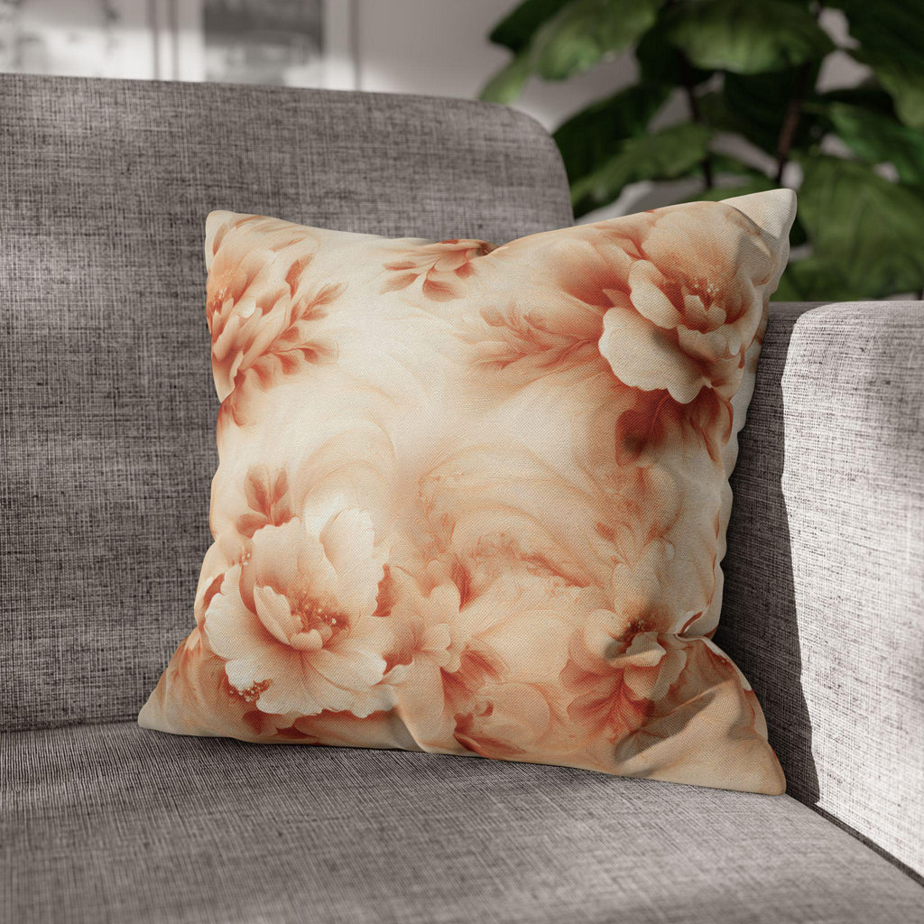 Peach Floral Pillow Cover: Romantic Botanical Home Decor