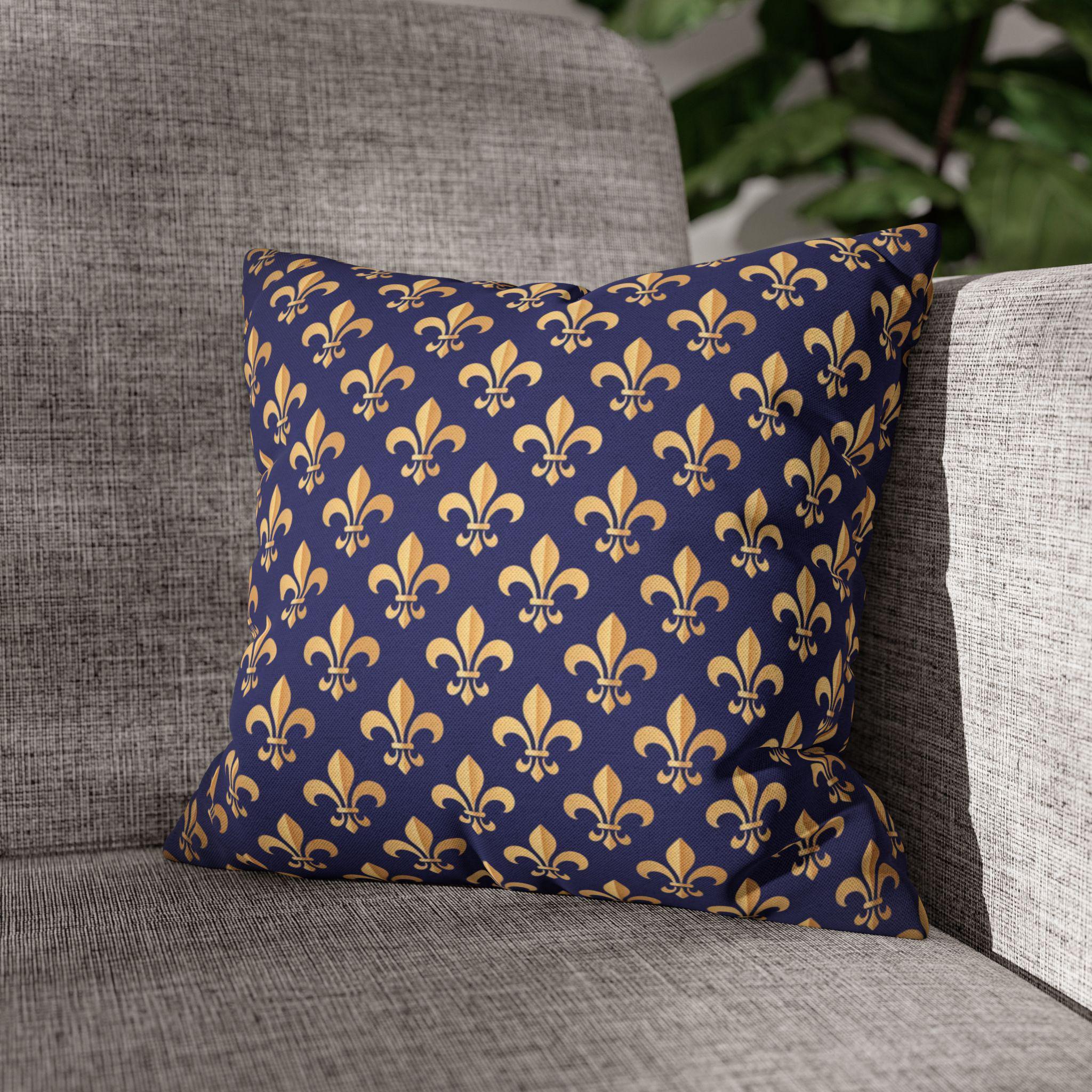 Gold and Royal Blue Fleur de Lys Pillow Cover: Classic French Heraldic Pattern