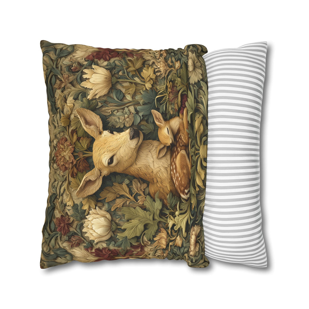 William Morris Inspired Pillow Cover:   Woodland Botanical Doe and Fawn