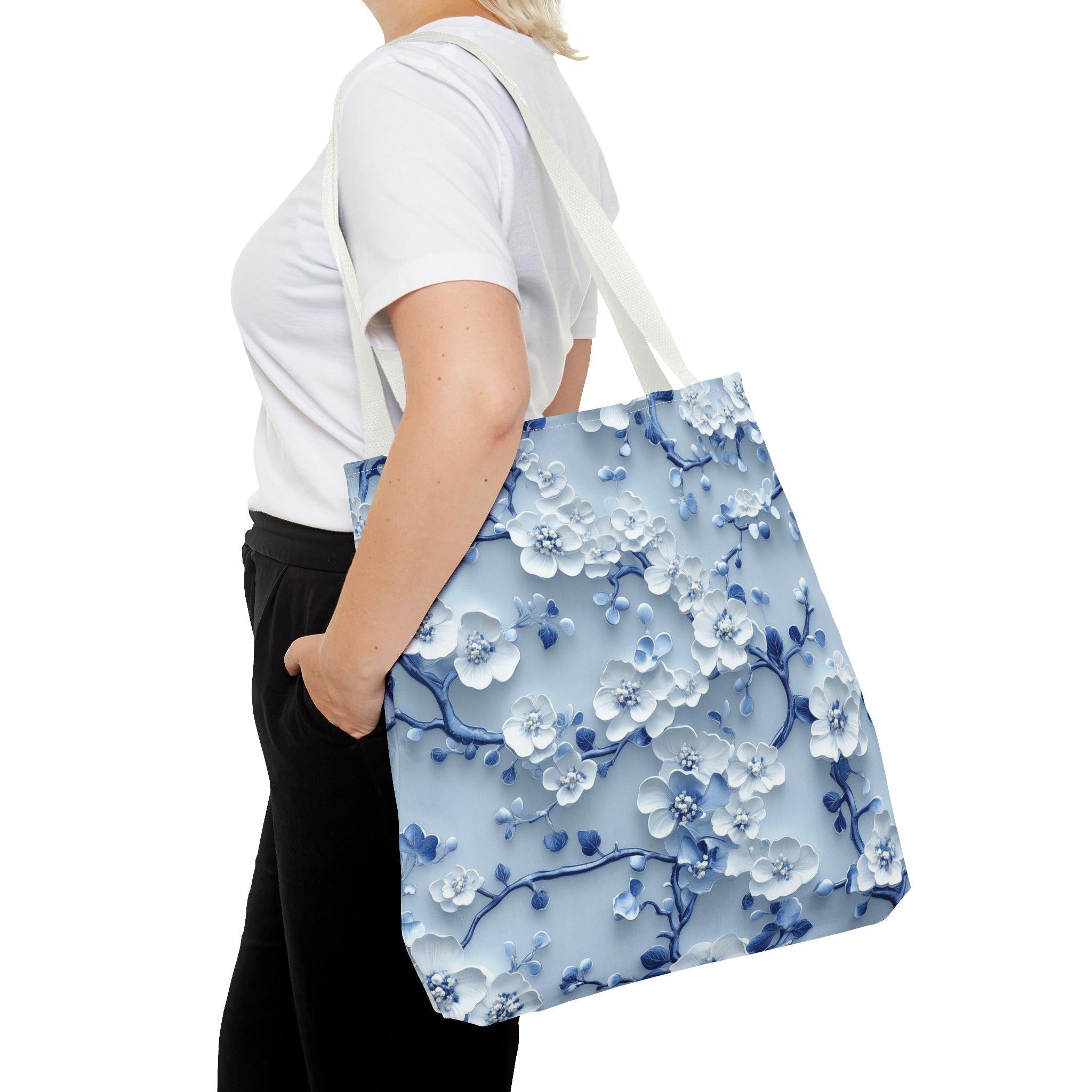 Chinoiserie Tote Bag | Blue & White Cherry Blossoms | Elegant Floral Design | Every Day Accessory