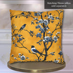 Elegant Chinoiserie Table Runner: Mustard Yellow with Black Birds, Asian-Inspired Dining Decor