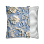 Elegant Chinoiserie Floral Pillow Cover: Soft White & Grey on Powder Blue, Timeless Asian-Inspired Decor