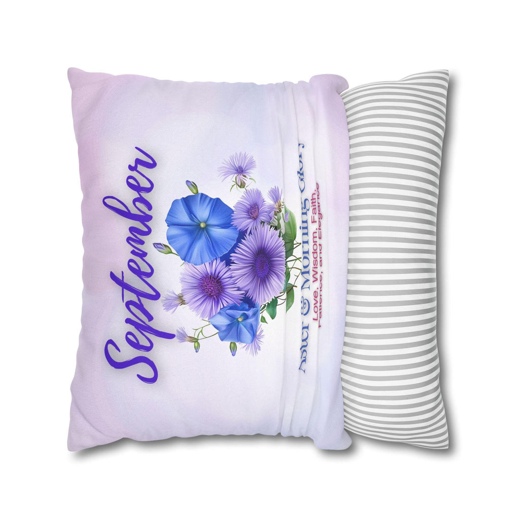 September Birth Flower Pillow Cover: Aster & Morning Glory Design - Elegant Floral Home Decor Gift