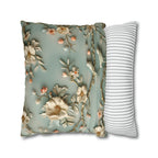 Chinoiserie Pillow Cover: 3D Birds & Blooms, Pastel Blue Accent