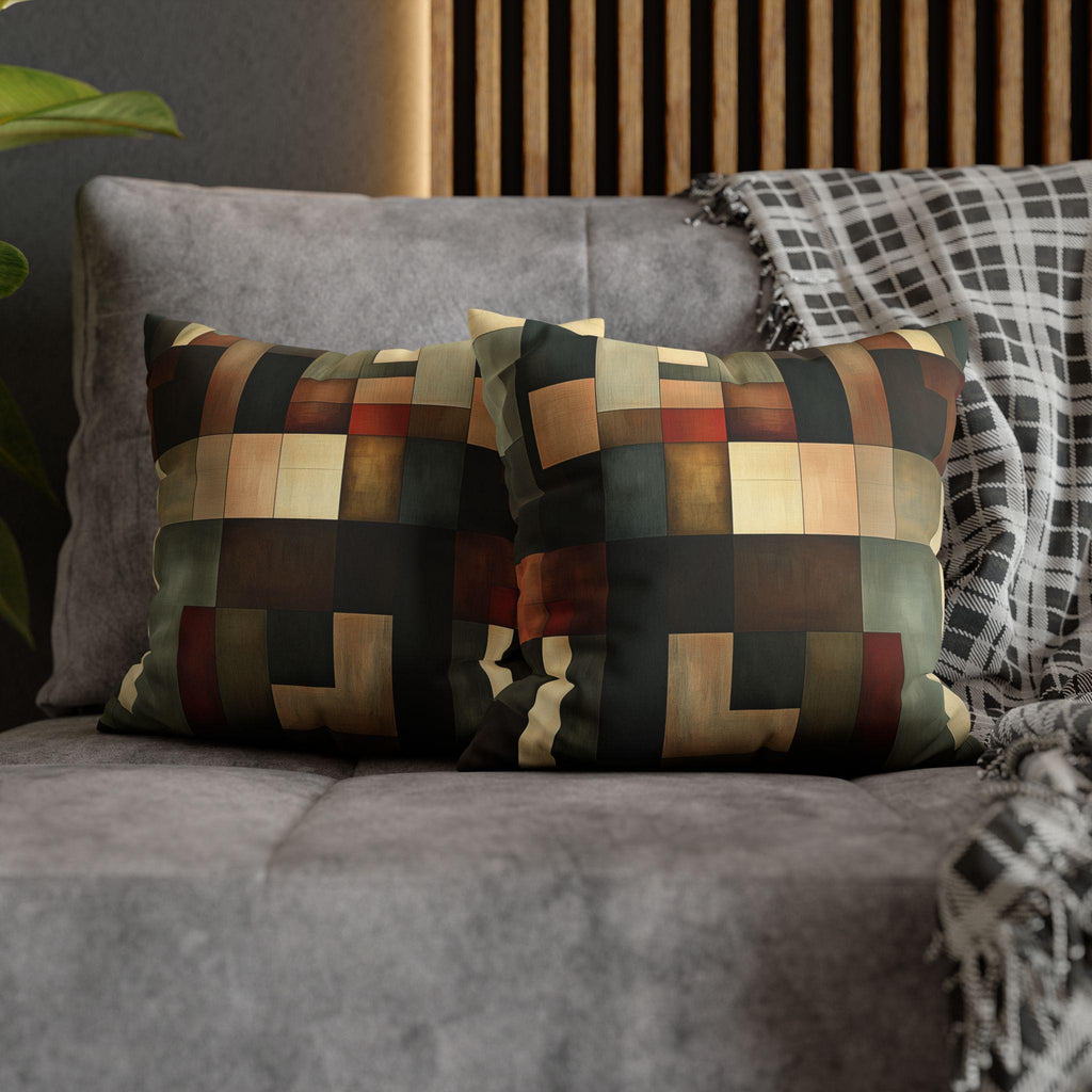 Faux Suede Geometric Pillow Cover, Earthy Abstract Design
