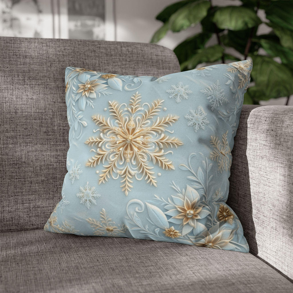Gold Snowflake Pillow Cover, Elegant Winter Holiday Decor