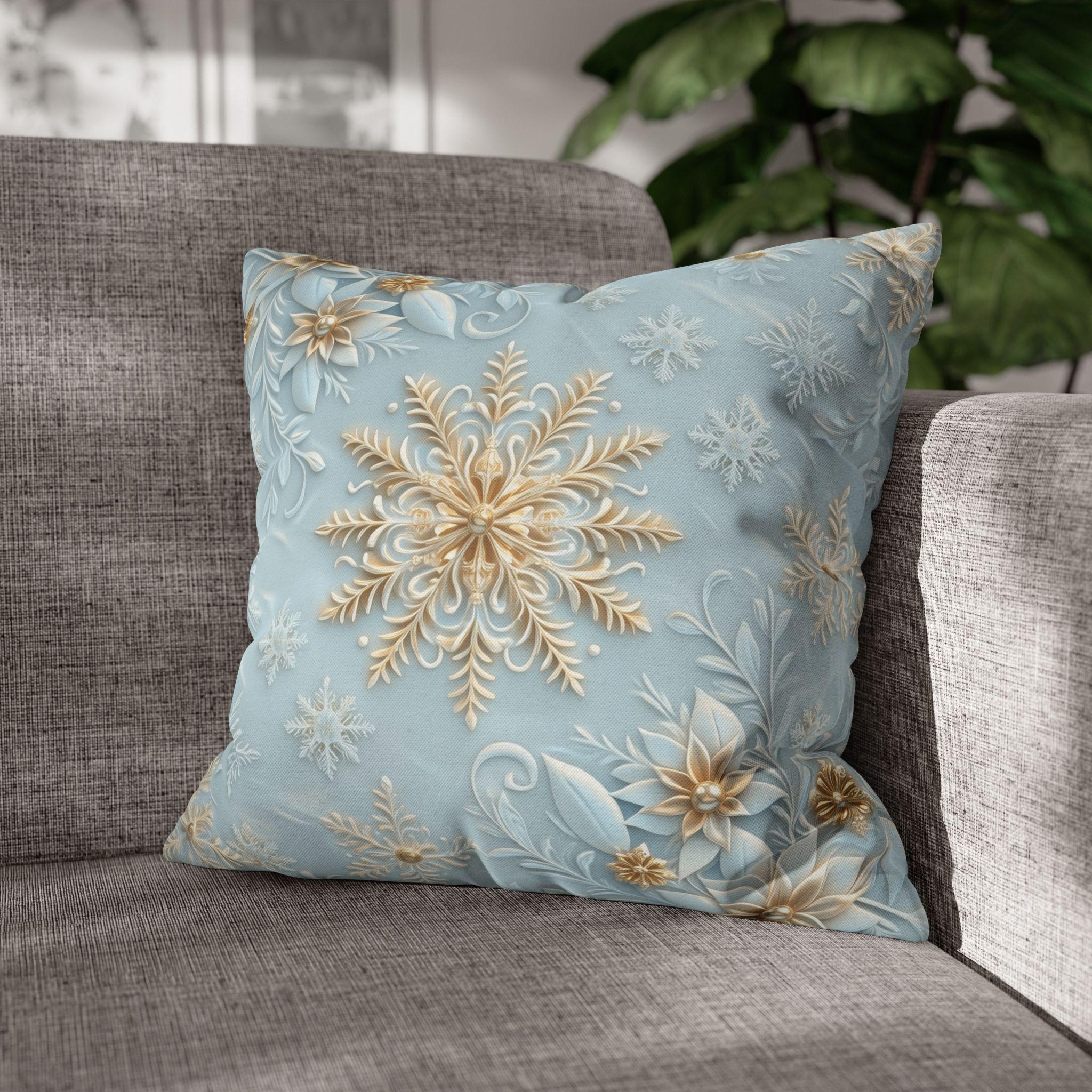 Gold Snowflake Pillow Cover, Elegant Winter Holiday Decor