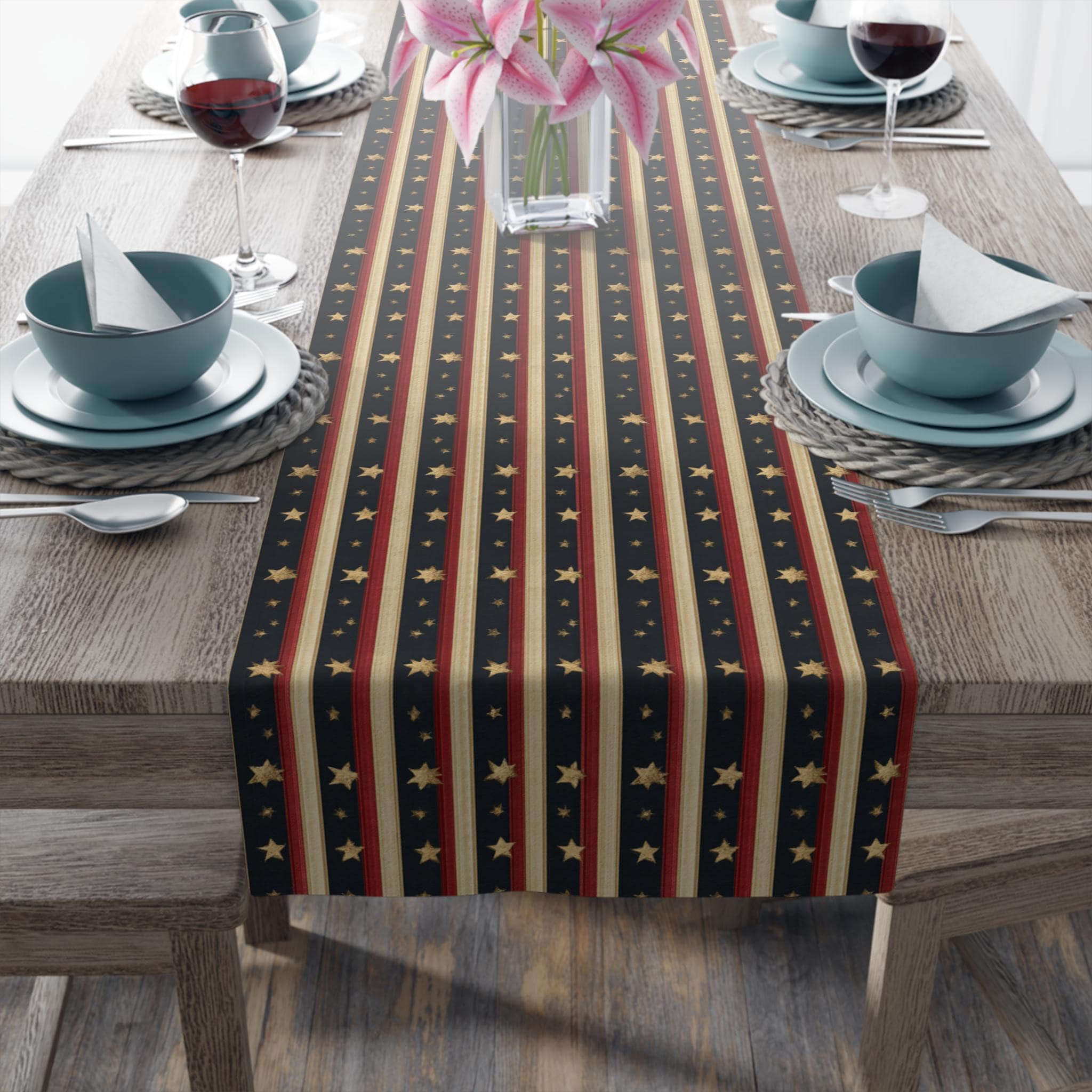 Farmhouse Patriotic Table Runner: Primitive Americana Stripe Decor