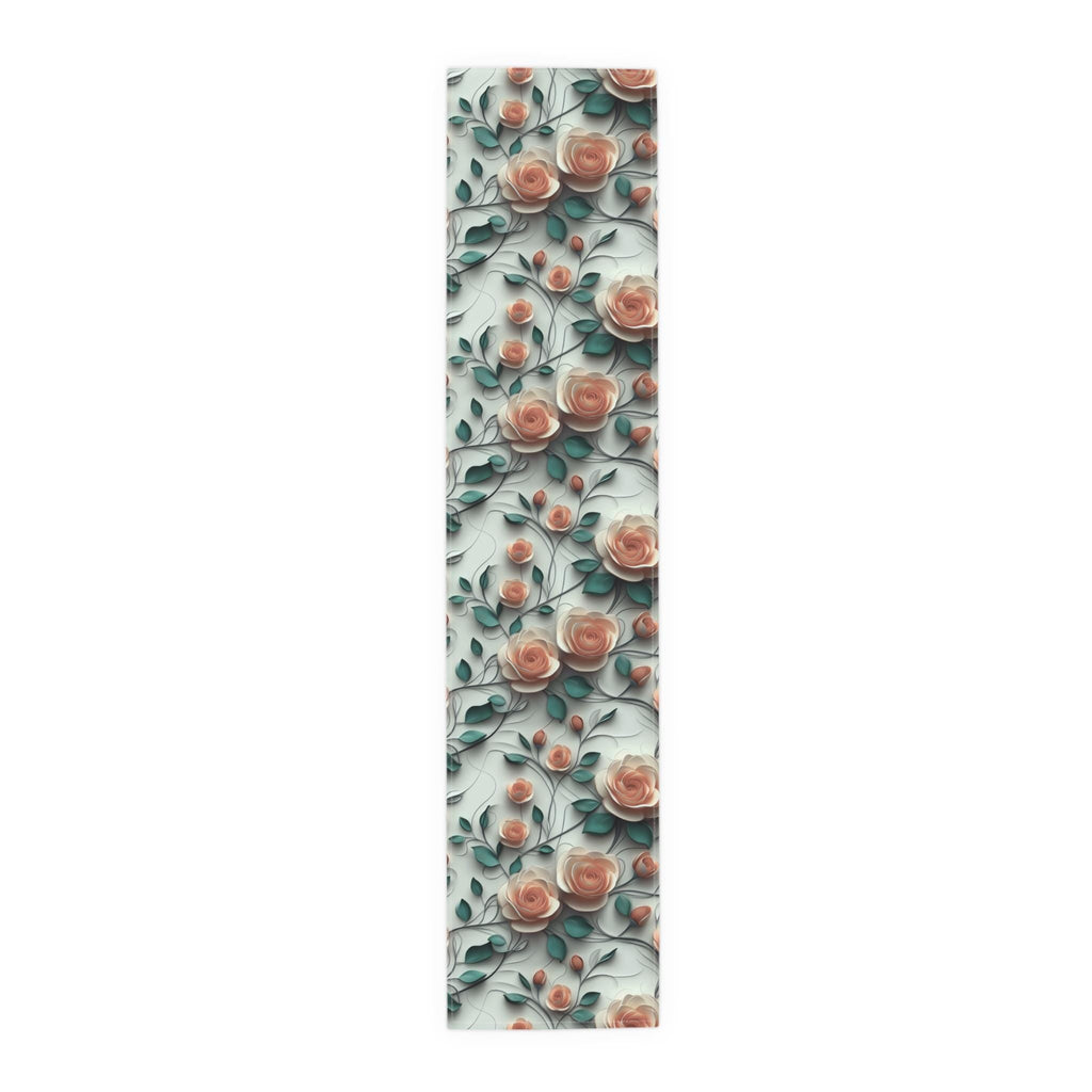 Red Coral Rose Table Runner: Romantic Floral Dining Decor